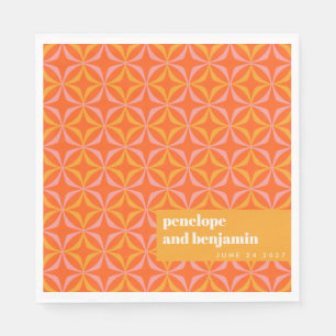 Custom Orange Yellow Retro Typography Wedding Napkins