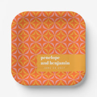 Custom Orange Yellow Retro Typography Wedding  Paper Plates