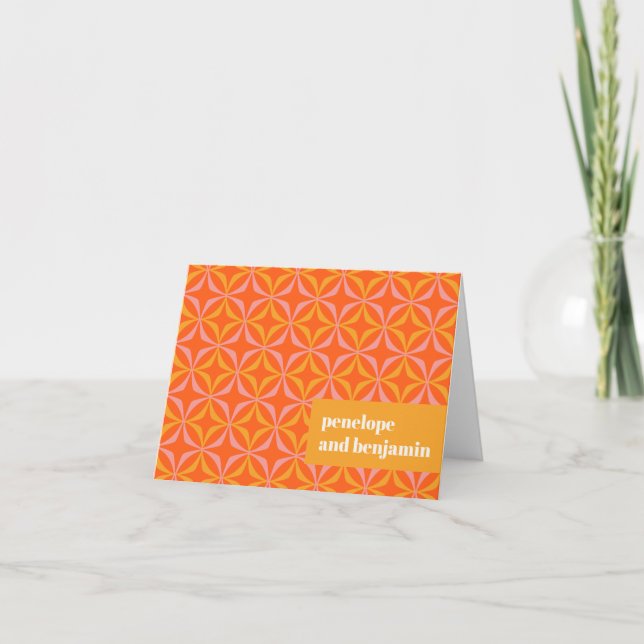 Custom Orange Yellow Retro Typography Wedding  Thank You Card (Front)