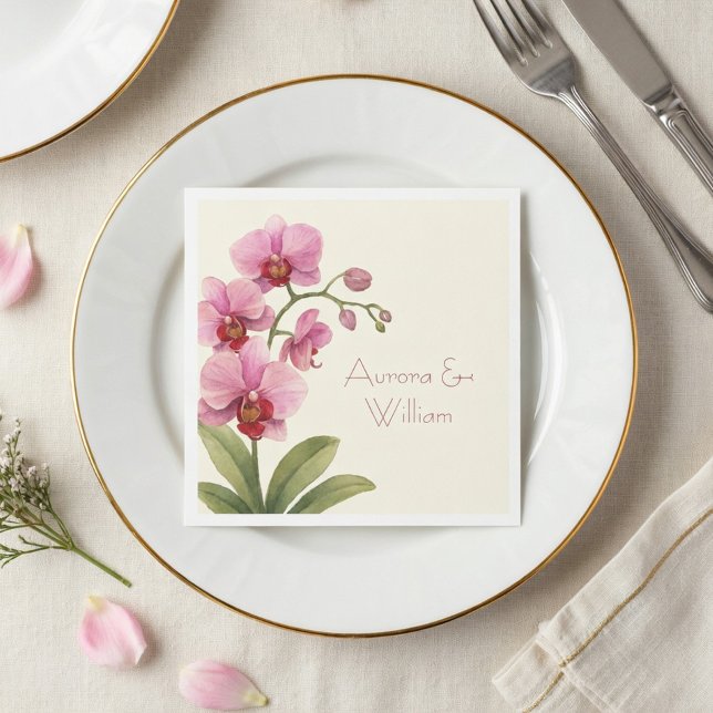 Custom Orchid Floral Paper Napkins  (Creator Uploaded)