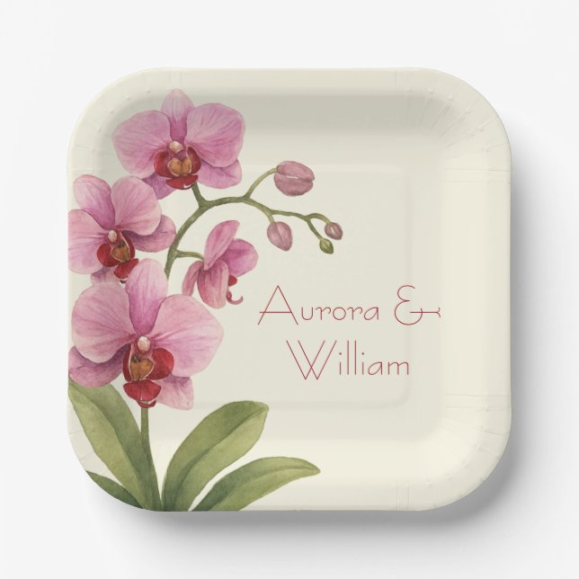 Custom Orchid Floral  Paper Plates (Front)