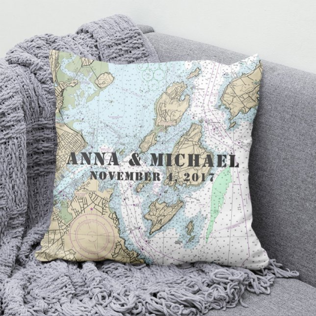 Custom Order: Casco Bay Authentic Nautical Chart Throw Pillow (Creator Uploaded)