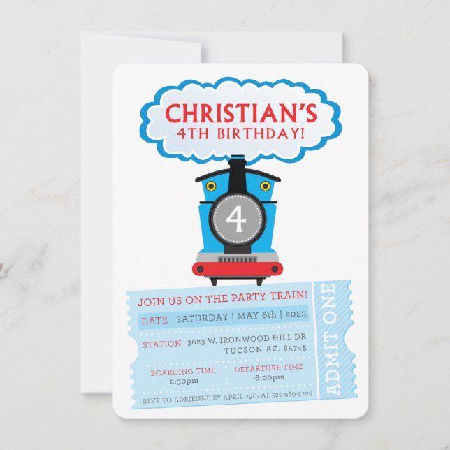 CUSTOM ORDER Christian Birthday train not editable Invitation (Front)