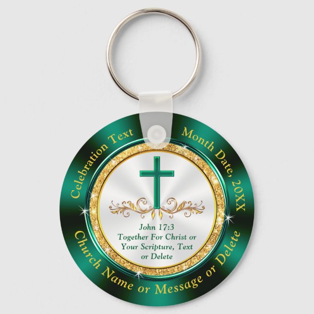 Custom Order for Pastor Leo, Green Church Keychain (Front)