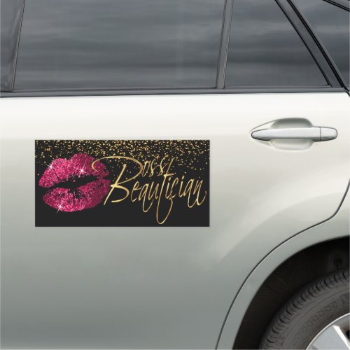 Custom Order _ Gold Confetti  Hot Pink Lips Car Magnet