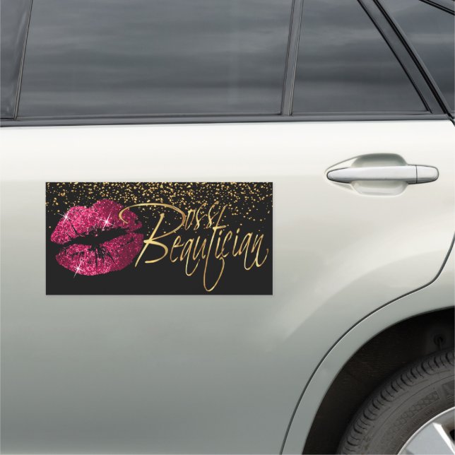 Custom Order - Gold Confetti & Hot Pink Lips Car Magnet (In Situ)