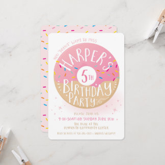 CUSTOM ORDER Harper's 5th Birthday cute donut Invitation