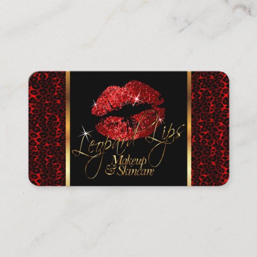 Custom Order_Makeup Artist with Leopard  Red Lips Business Card