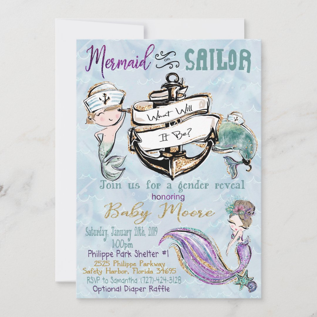 Custom order mermaid gender reveal holiday card | Zazzle