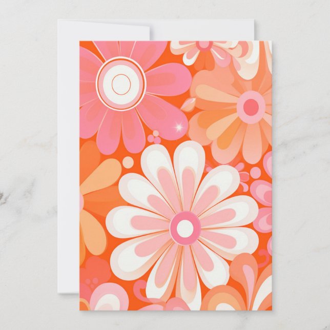 Custom order retro groovy flowers background invitation (Front)