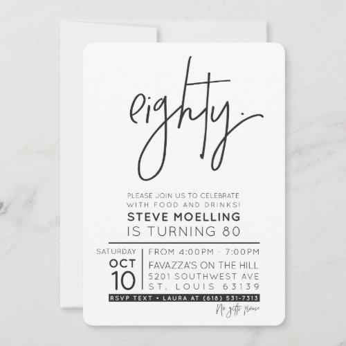 CUSTOM ORDER Steve's 80th Birthday Party Invitation