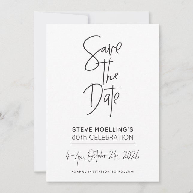 CUSTOM ORDER Steve's 80th Birthday Save The Date (Front)