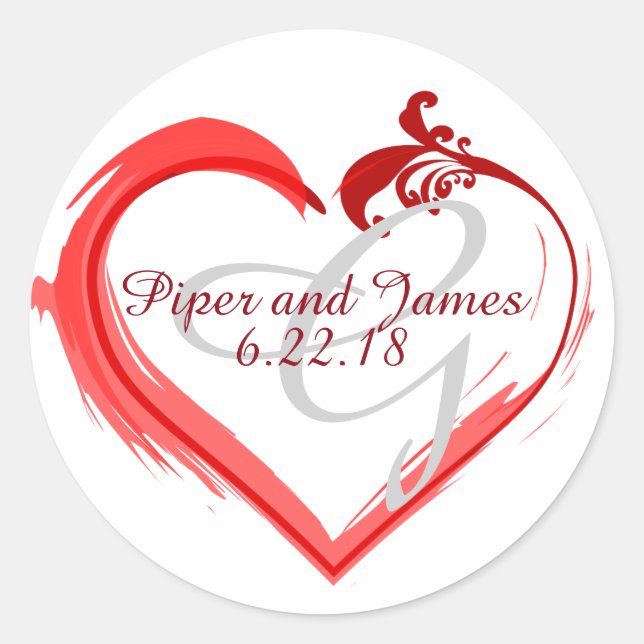 Custom Order Wedding Monogram Red Heart Seal (Front)