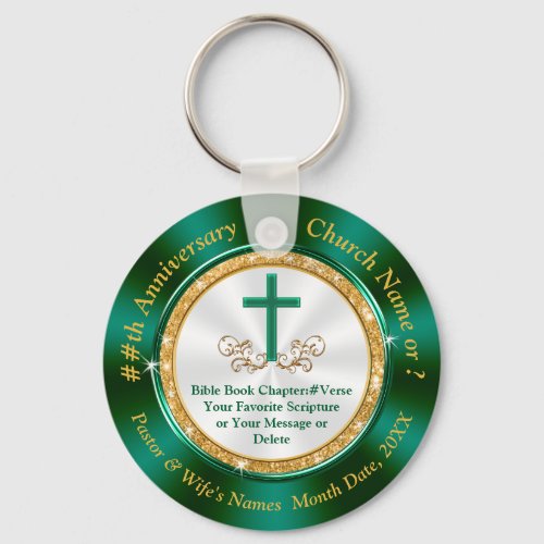 Custom Ordered Green Gold White Church Anniversary Keychain