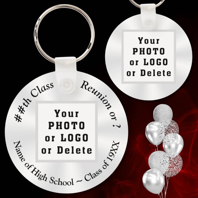 Custom Ordered Logo Class Reunion Keychain (School Photo or School Logo, Personalized class reunion gifts. Nice, class reunion gift bag ideas. )