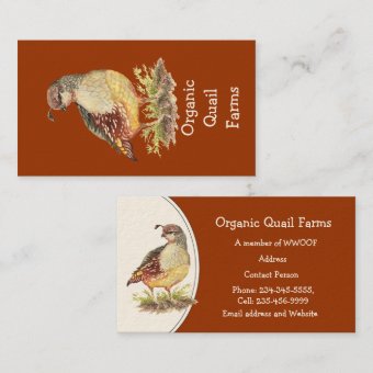 Custom Organic Quail Farm, Animal Business Card 