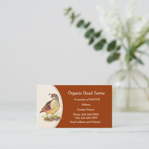 Custom Organic Quail Farm, Animal Business Card | Zazzle