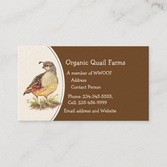 Custom Organic Quail Farm Animal Business Card | Zazzle.com