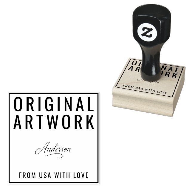 Custom Original Artwork Text Signature Wood Art Rubber Stamp (Stamped)