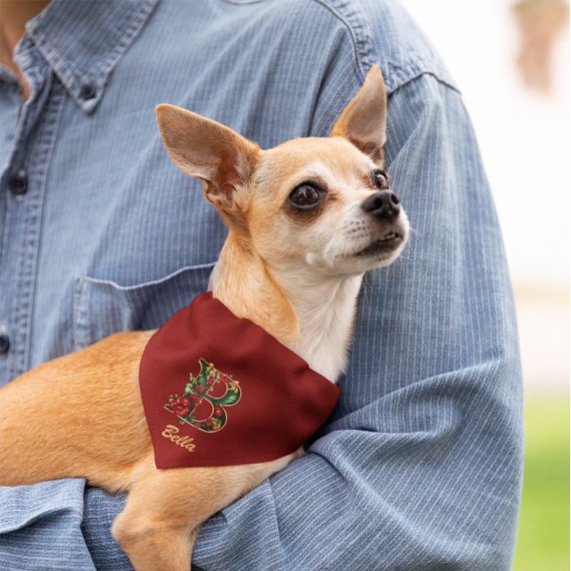 Custom Ornate Monogram B Christmas Red Dog Bandana (Creator Uploaded)