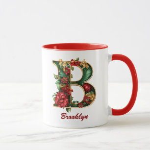 Custom Ornate Monogram B Christmas Red Gold Mug