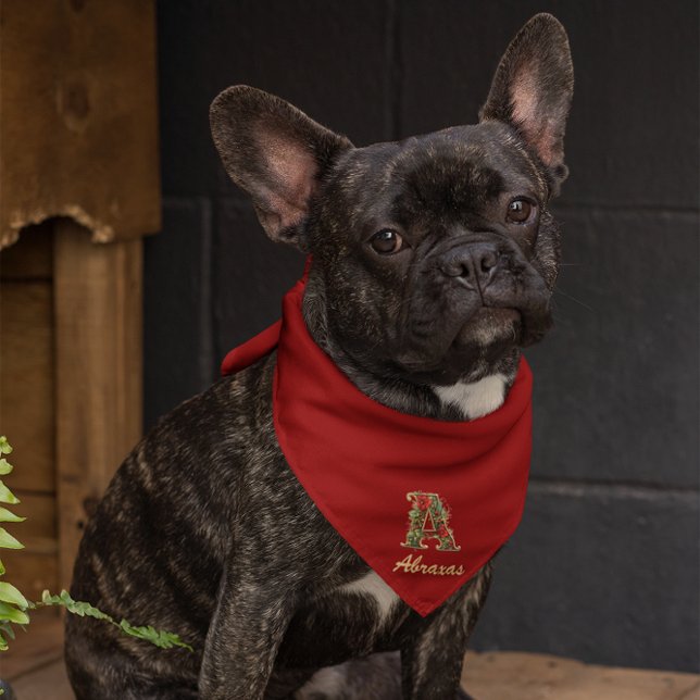 Custom Ornate Monogram Christmas Red Dog  Bandana (Creator Uploaded)