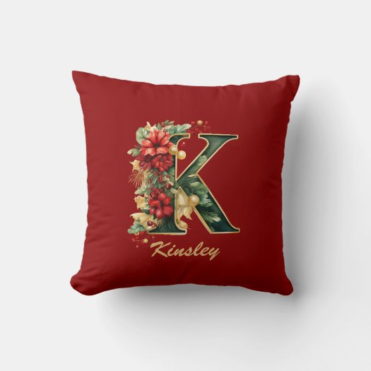 Custom Ornate Monogram K Christmas Red Gold