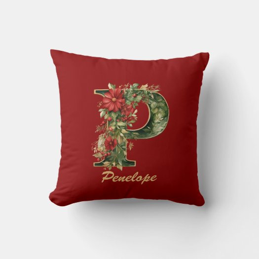 Custom Ornate Monogram P Christmas Red Gold