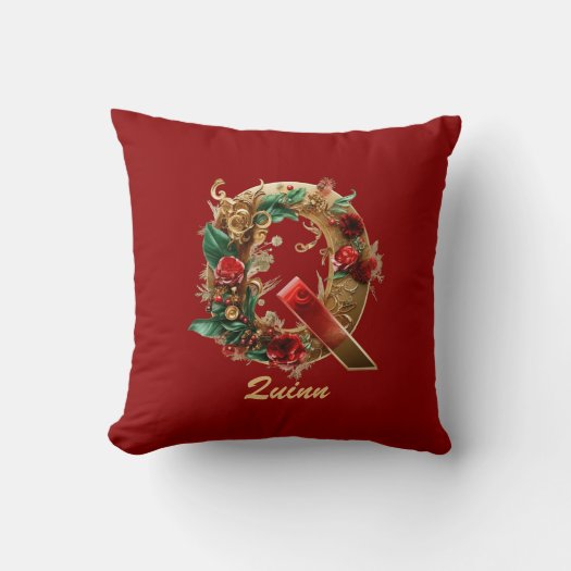Custom Ornate Monogram Q Christmas Red Gold