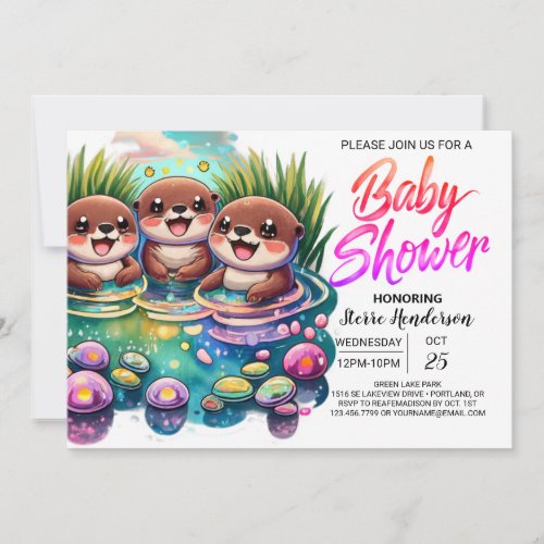 Custom Otter Cute Baby Shower Invitation