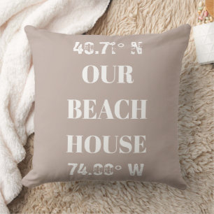 Custom Our Beach House Coordinates Throw Pillow