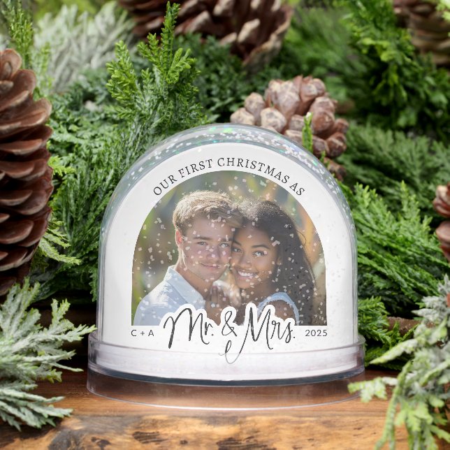 Custom Our First Christmas As Mr. & Mrs.  Snow Globe (Winter)