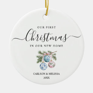 Custom Our First Christmas Chinoiserie Bauble Ceramic Ornament