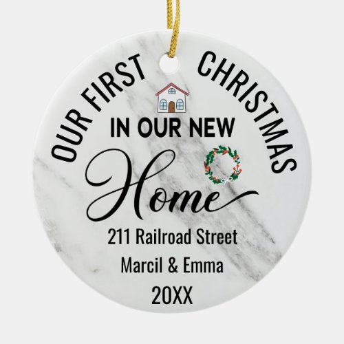 Custom Our First Christmas In Our New Home 2023 Ceramic Ornament