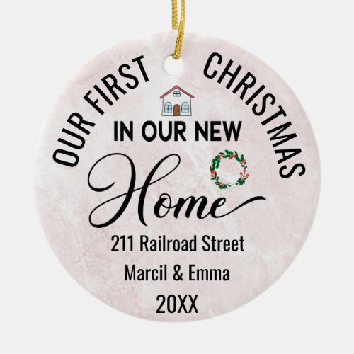 Custom Our First Christmas In Our New Home 2023 Ceramic Ornament