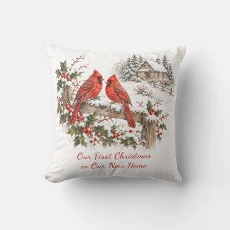 Custom Our First Christmas New Home Cardinal Throw Pillow