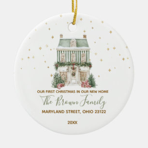 Custom Our First Christmas New Home Gold Snowflake Ceramic Ornament