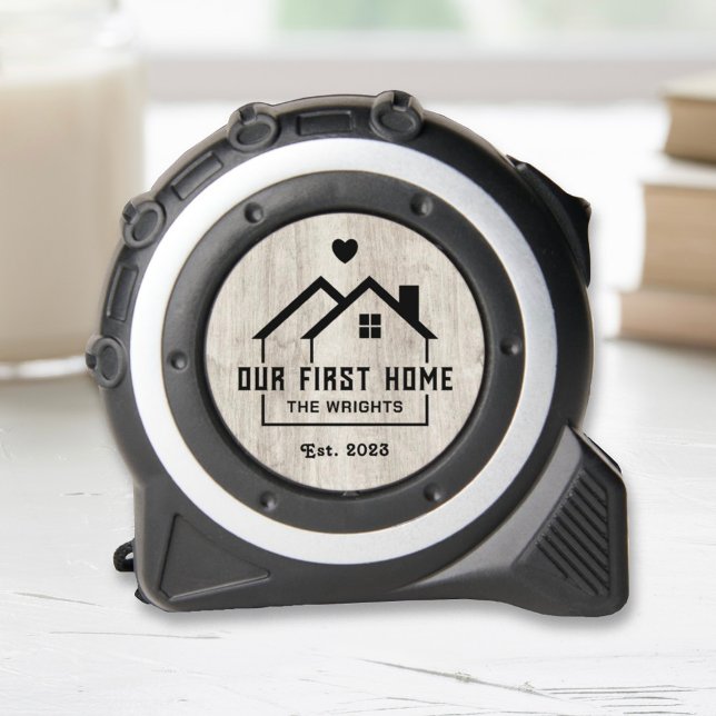 Custom Our First Home Rustic Gray Wood Tape Measure (Creator Uploaded)