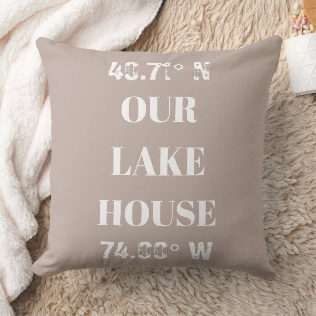 Custom Our Lake House Coordinates  Throw Pillow (Blanket)