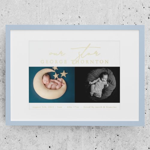 CUSTOM Our Star  New BaBy TWO PHOTO GOLD Foil Prints