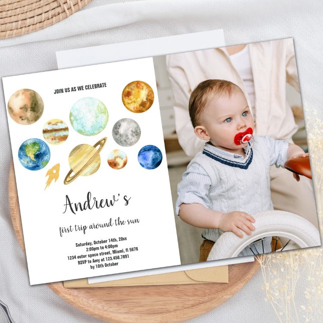 Custom Outer Space Kids Party Invite (Planets Galaxy Birthday Invitations with photo)