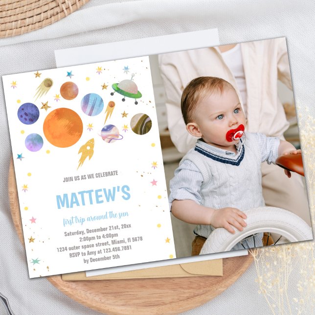 Custom Outer Space Party Invite (Planets Galaxy Birthday Invitations with photo)
