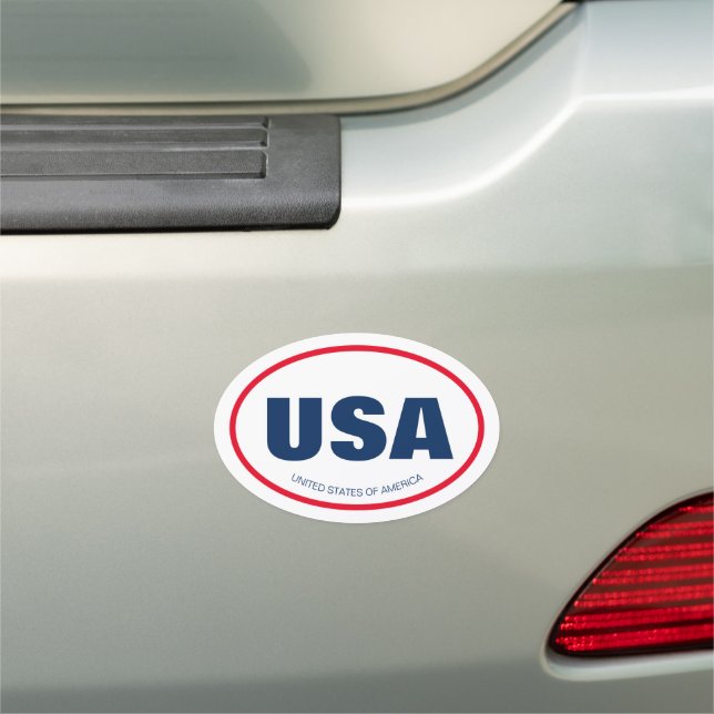 Custom oval country or state abbreviation bumper car magnet (In Situ)