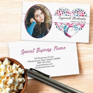 Custom Oval Photo Colorful Tree Heart Art Business Card