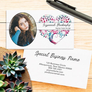 Custom Oval Photo Colorful Tree Heart Art Business Card