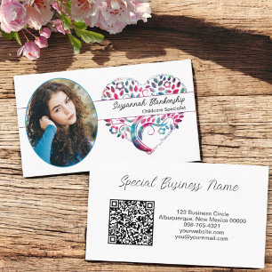 Custom Oval Photo Tree Heart Art & QR Code Business Card
