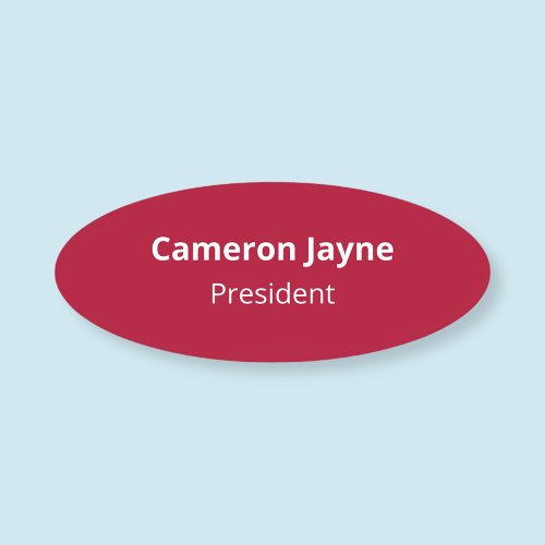 Custom Oval Red  White Name Tag Magnetic or Pin