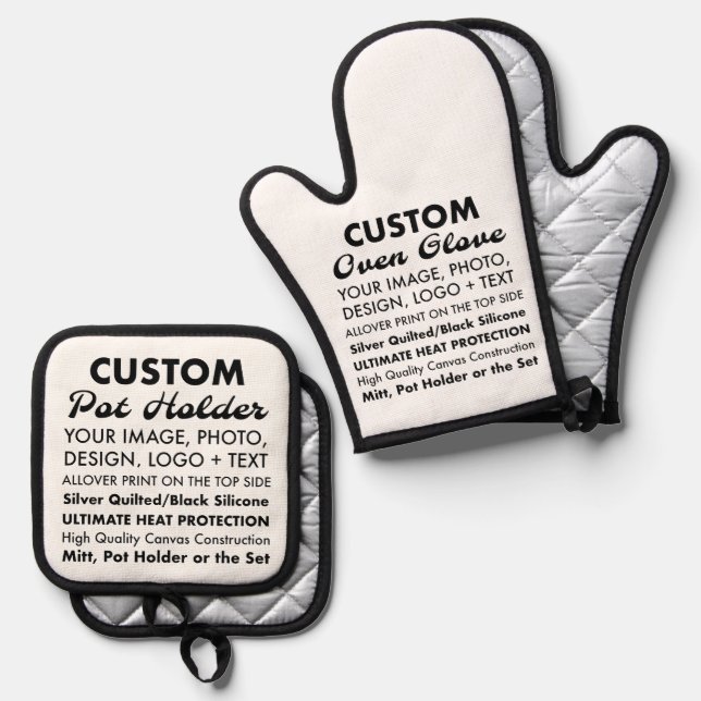 Custom Oven Glove & Pot Holder Set, Quilted Bottom Oven Mitt & Pot Holder Set (Front/Back)