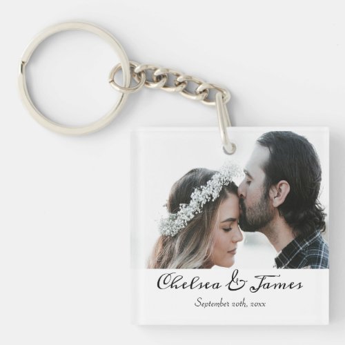 Custom Overlay Photo Calligraphy Date Name  Keychain