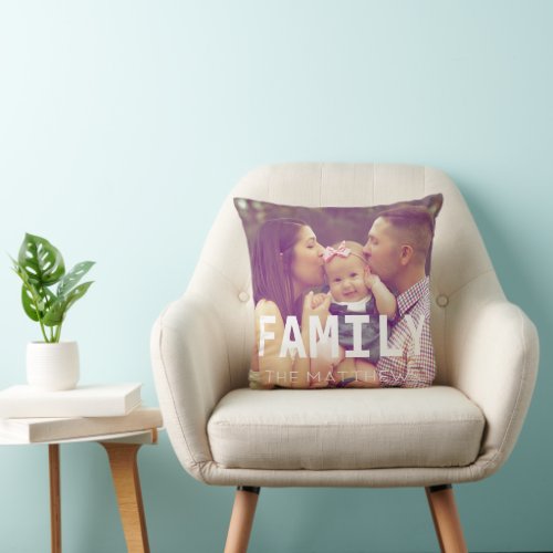 Custom Overlay Photo Text Family Photo Name  Throw Pillow